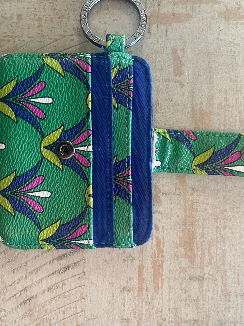 Vera Bradley Green Floral Card Holder Key Ring with Navy Accents - Picture 3 of 7